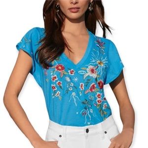 NWT Johnny Was Lissa Flutter Sleeve top in blue floral